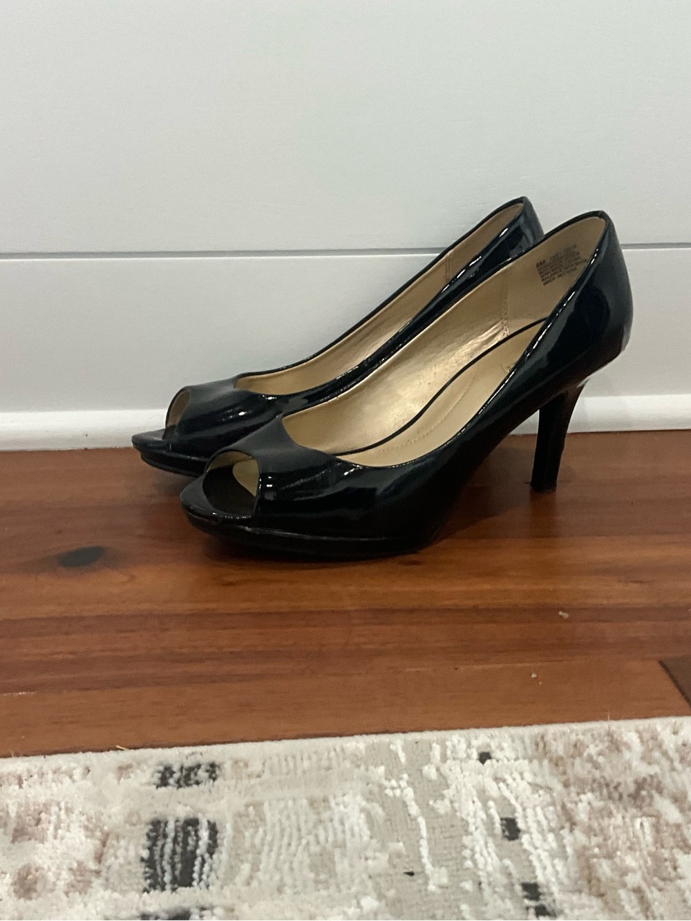 Nine West Black Patent Peep-Toe Heels